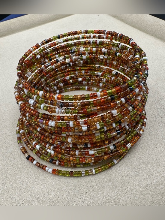 Jewelry - Boho Earth Tone Fall Seed Bead Multi Strand Memory Wire Cuff Wrap Bracelet